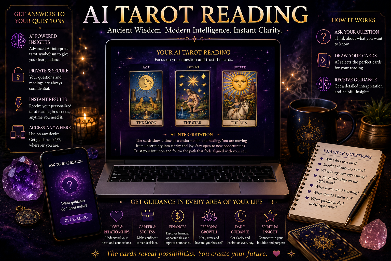 A digital representation of shifting tarot cards glowing with circuit-like energy patterns