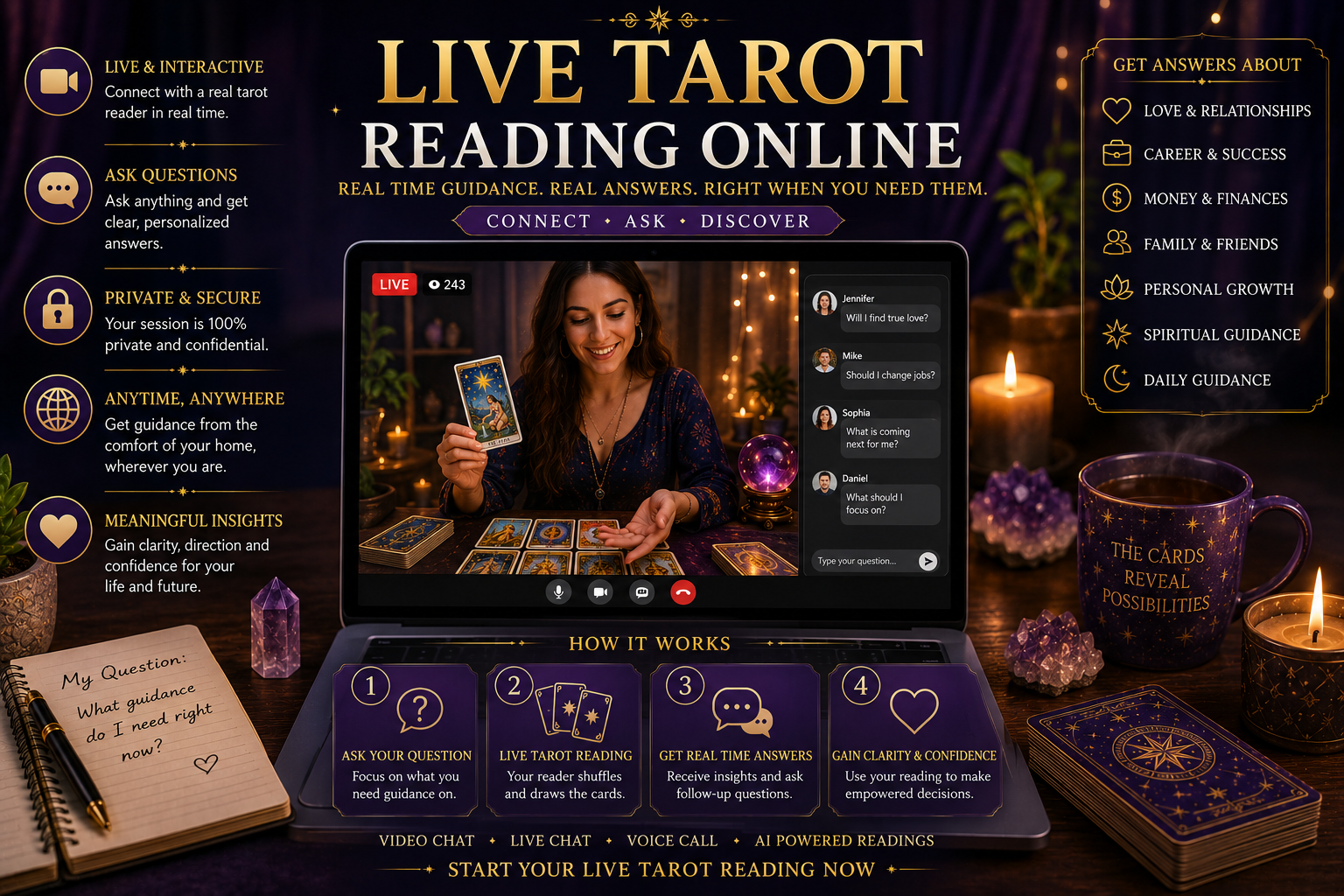 A comparison between a tarot card spread and the abstract concept of psychic intuition.
