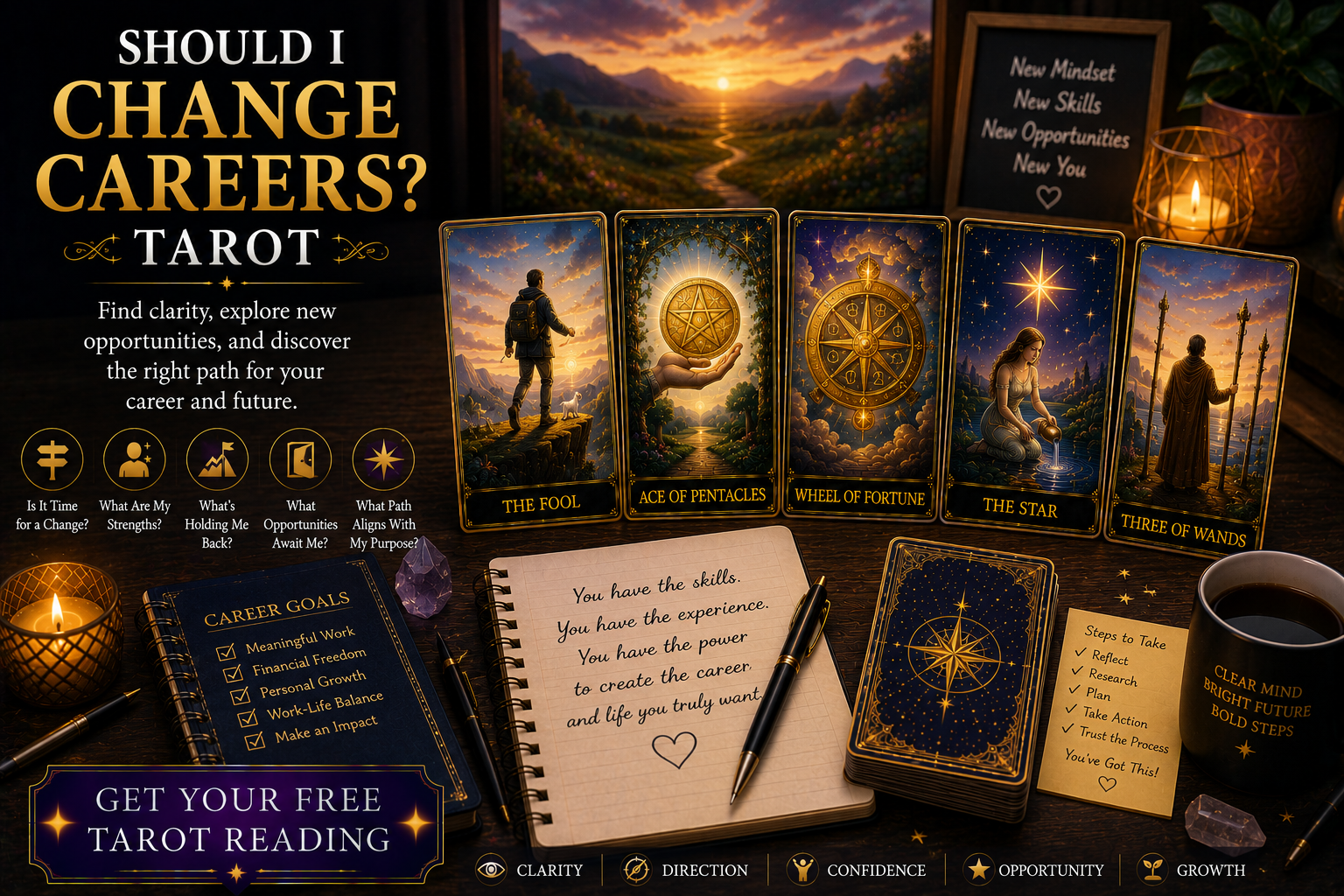 A tarot spread focused on career guidance and professional transitions.