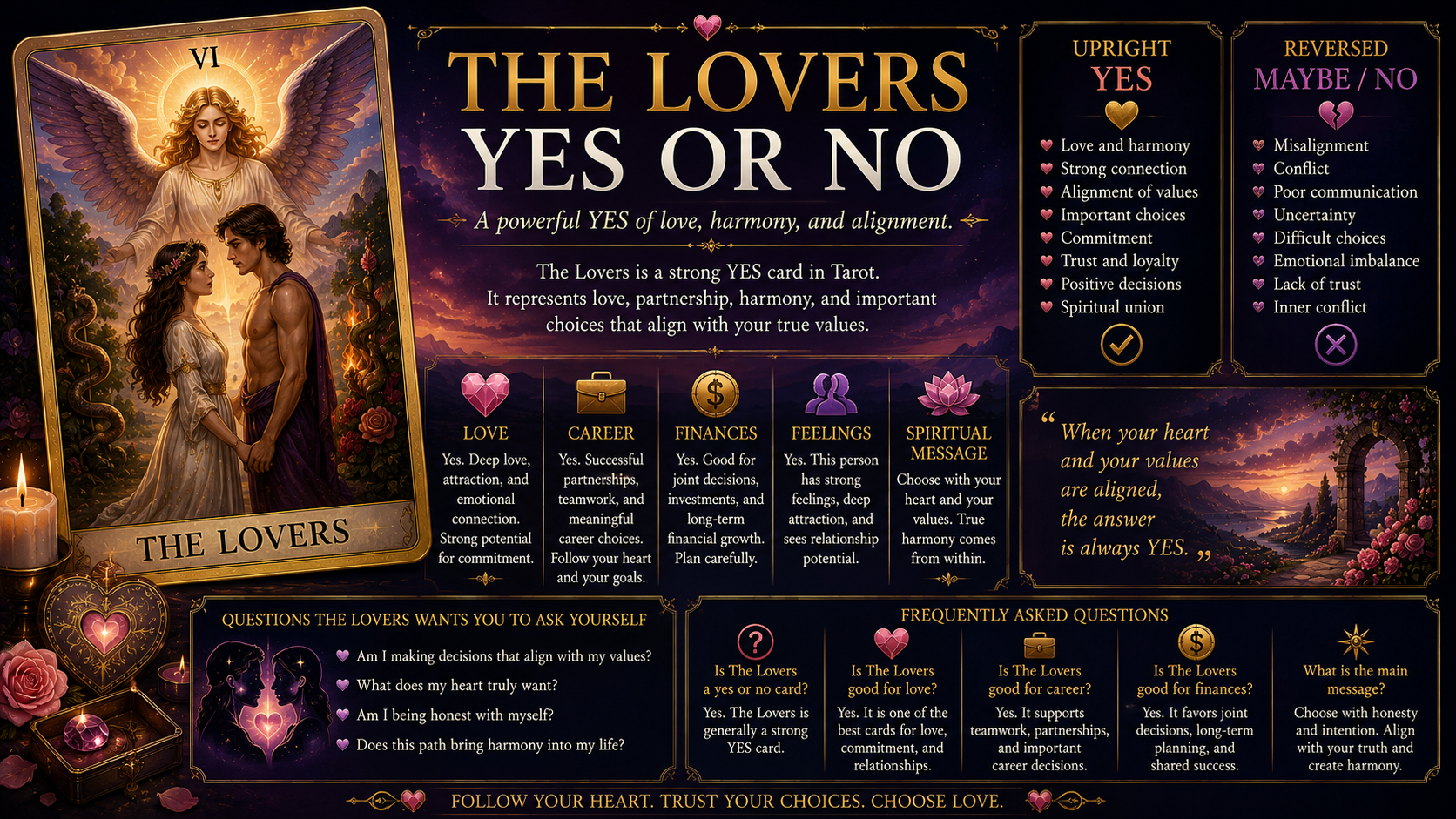 The Lovers tarot card showing a man and woman under a divine figure, symbolizing choice and partnership.