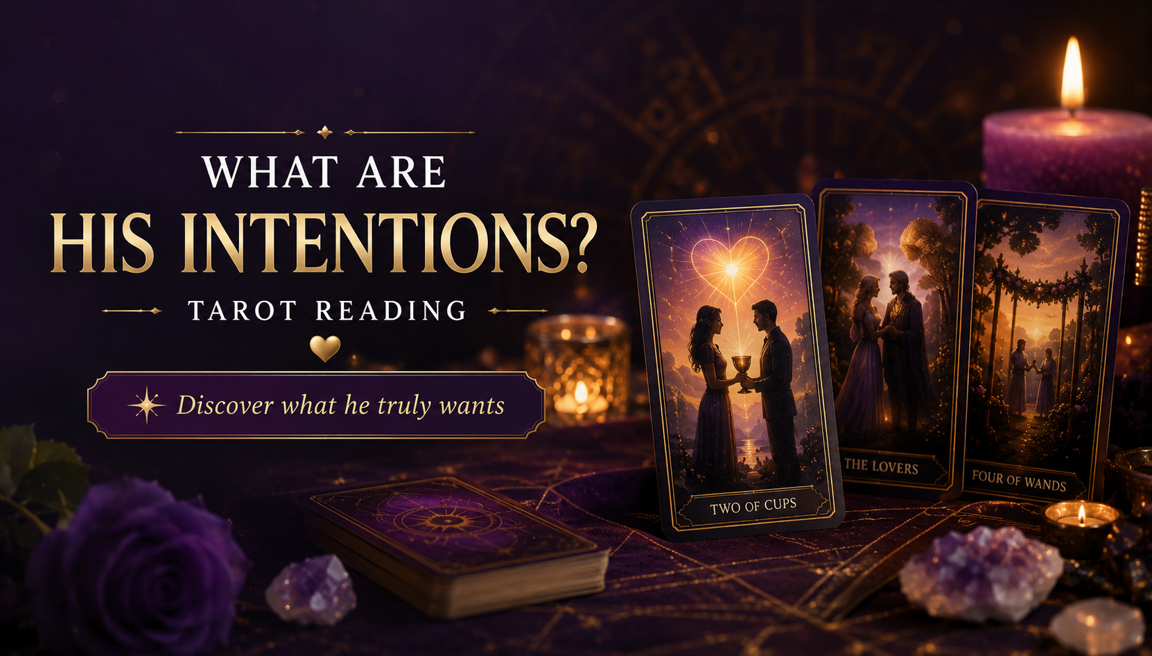 A tarot card spread for relationship intentions featuring the Lovers and King of Cups