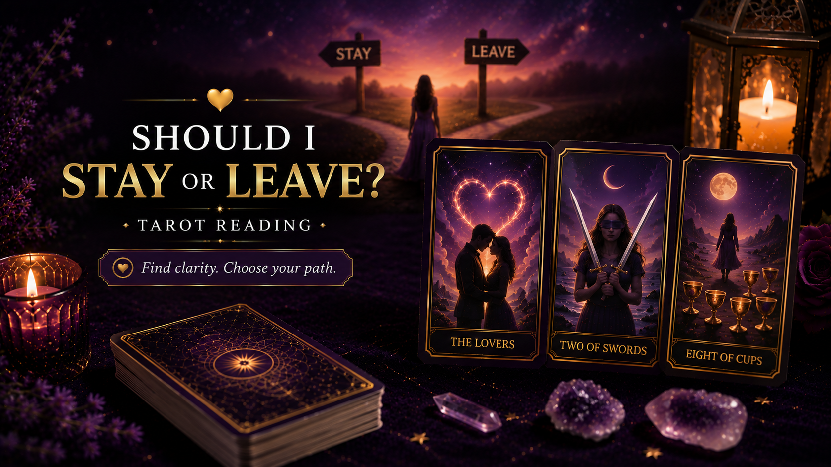 A 6-card tarot spread on a wooden table for relationship guidance and decision making.