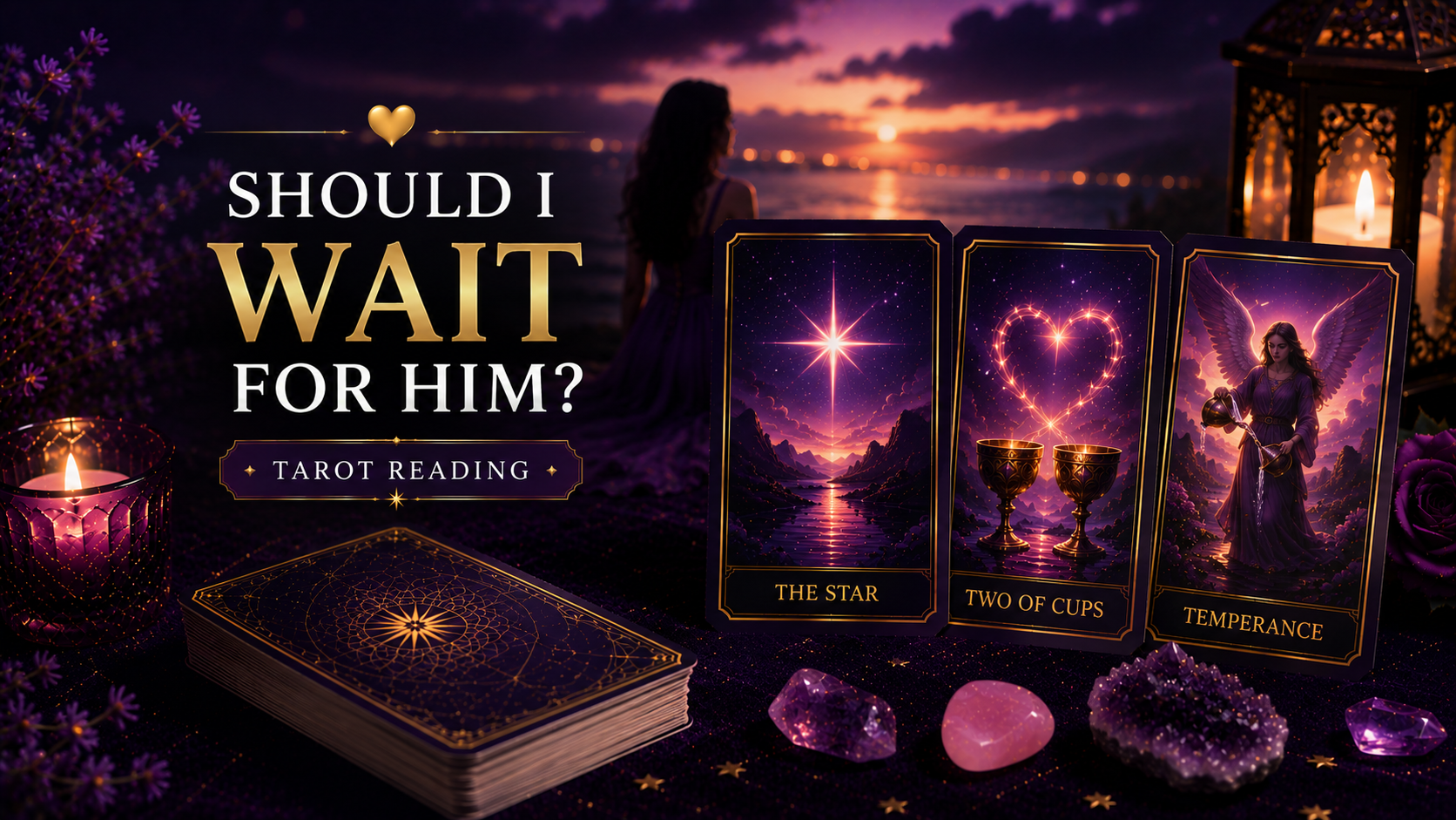 A 5-card tarot spread on a wooden table exploring relationship timing and emotional waiting.
