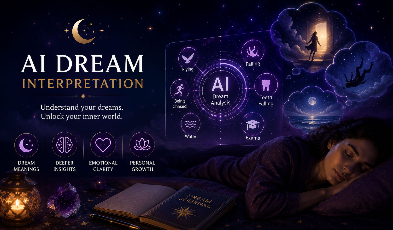 A digital representation of a human mind connecting to a celestial dreamscape using artificial intelligence.